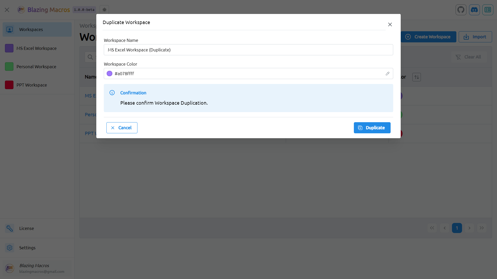 Duplicate Workspace Image