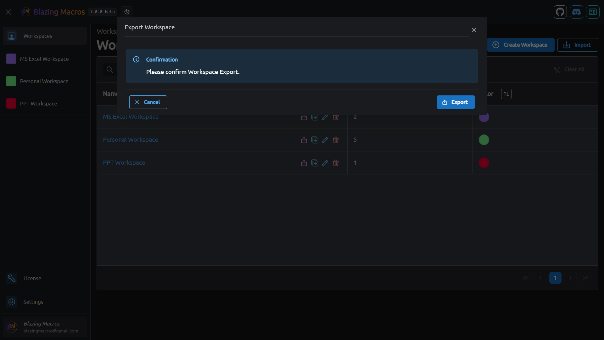 Export Workspace Image