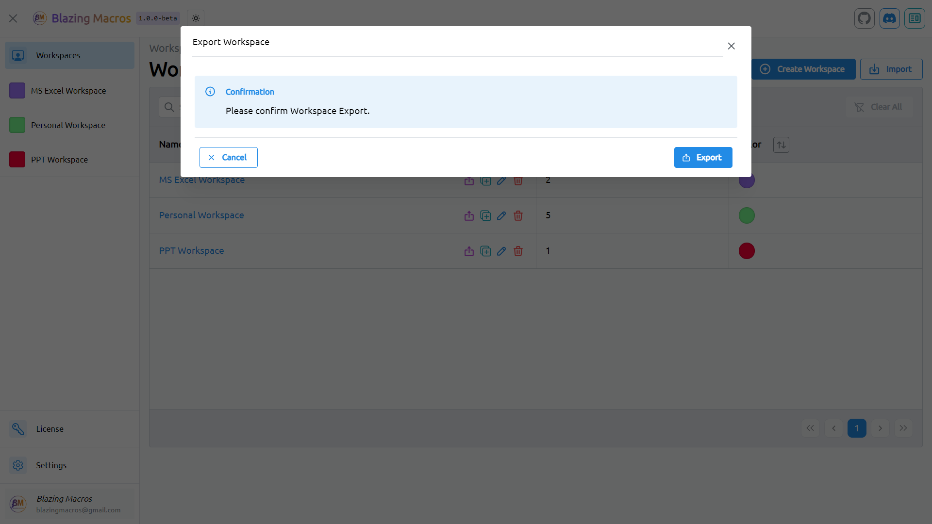 Export Workspace Image